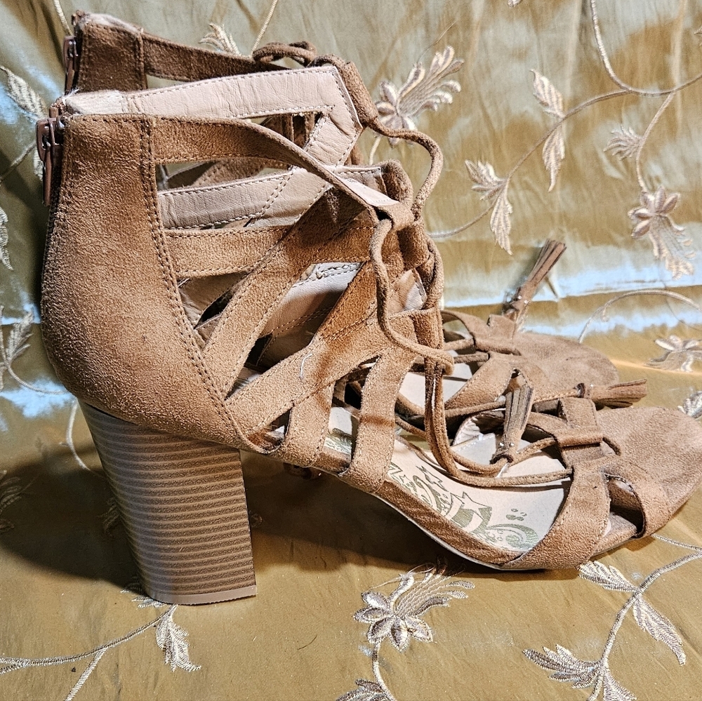 Brash Tan Suede Strappy Heels.  Women's. Size 13